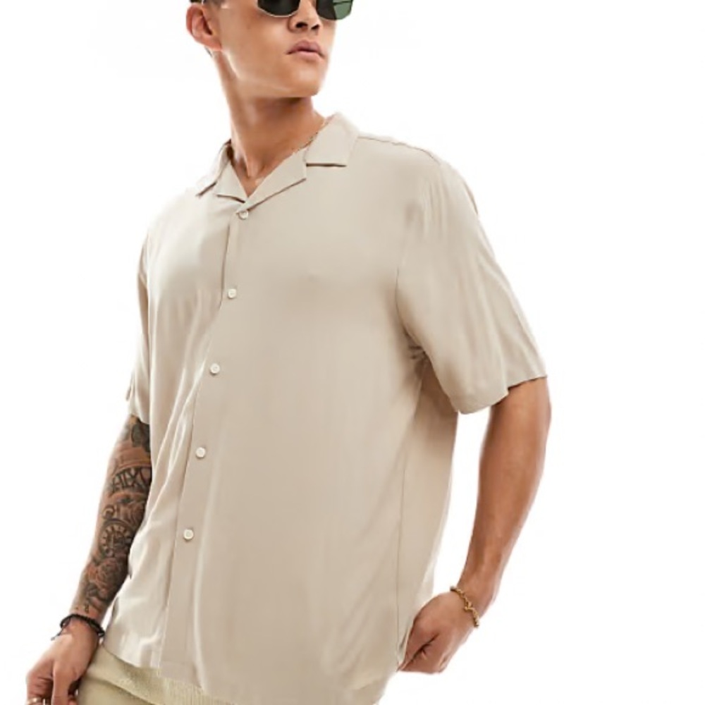 ASOS Design Cream Stone Button Down